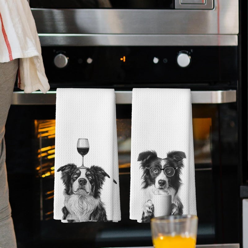 Mcehtle Funny Border Collie Kitchen Towels Set of 2, Funny Dog Kitchen Accessories, Coffee Station Wine Bar Decor, Dog Chef Gift Hand Towel, Dining Room Decorative Tea Towel Dish Towels 16x24 Inch - Image 2